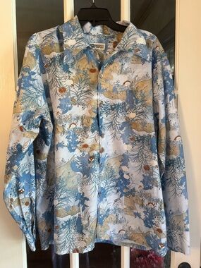 Spire California retro shirt, blue and tan, Extra Large, Button-Down, Disco era